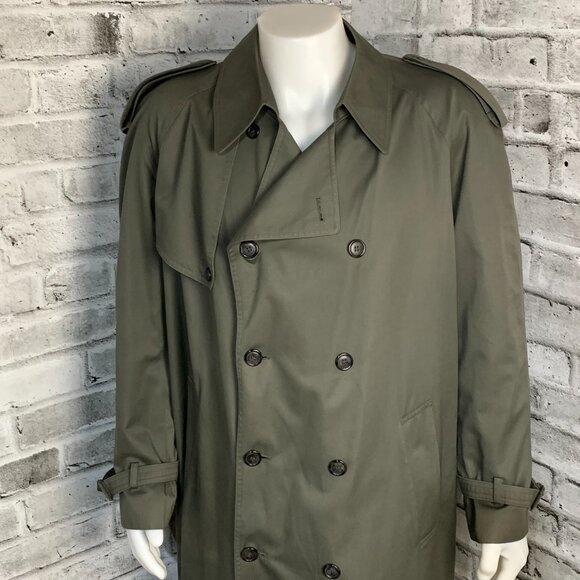 Vintage 90s London Fog Double Breasted Vented Olive GreenTrench Coat - Picture 2 of 15